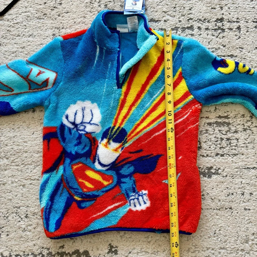 NWT-Boys Superman Sherpa Quarter Zip w/ Pockets Sz L (10/12) Cozy Warm - Picture 10 of 11